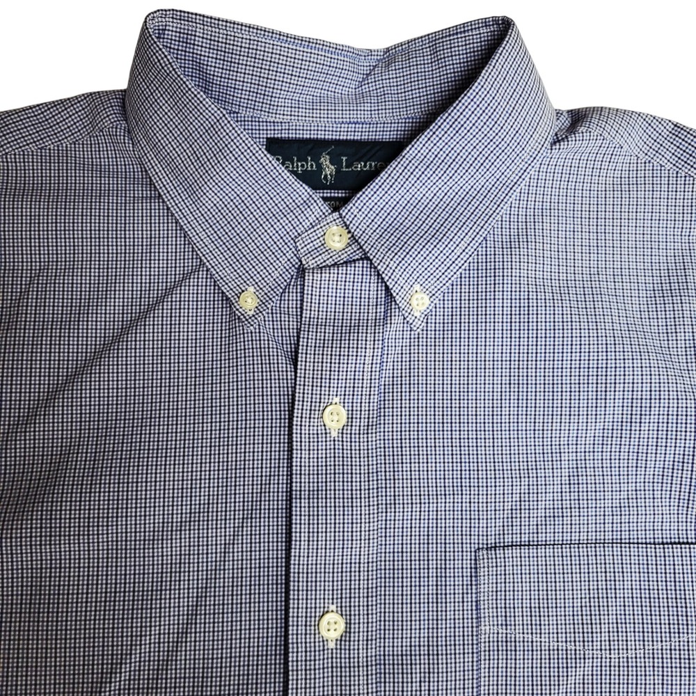 Ralph Lauren XL Button Down‎ Shirt Blue Gingham Check Long Sleeve Dress Shirt
